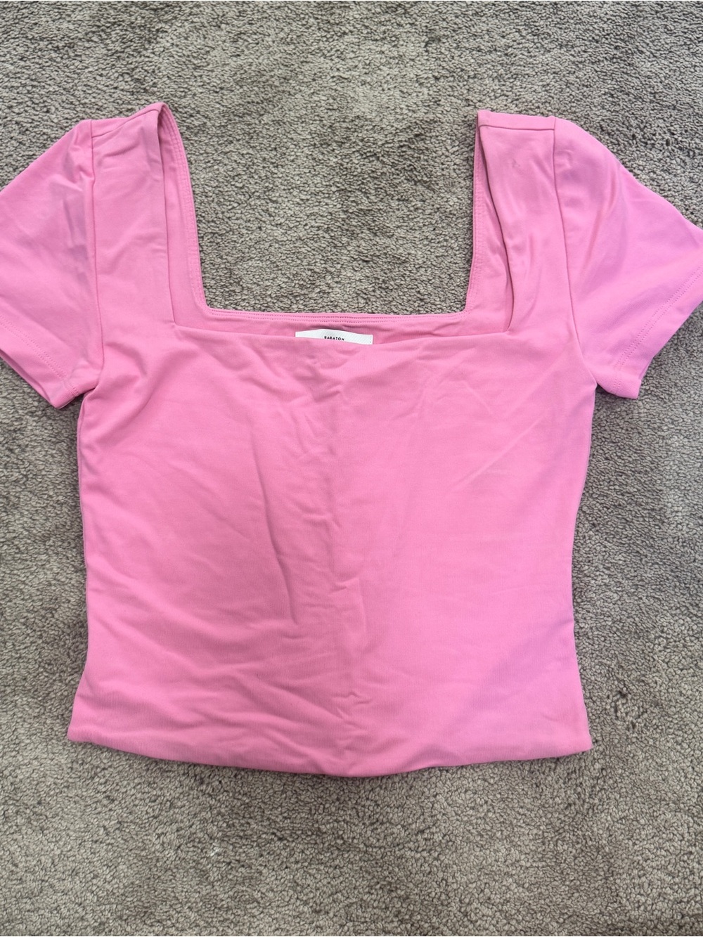 Babaton Pink Square-Neck Short Sleeve Crop Top - Fitted